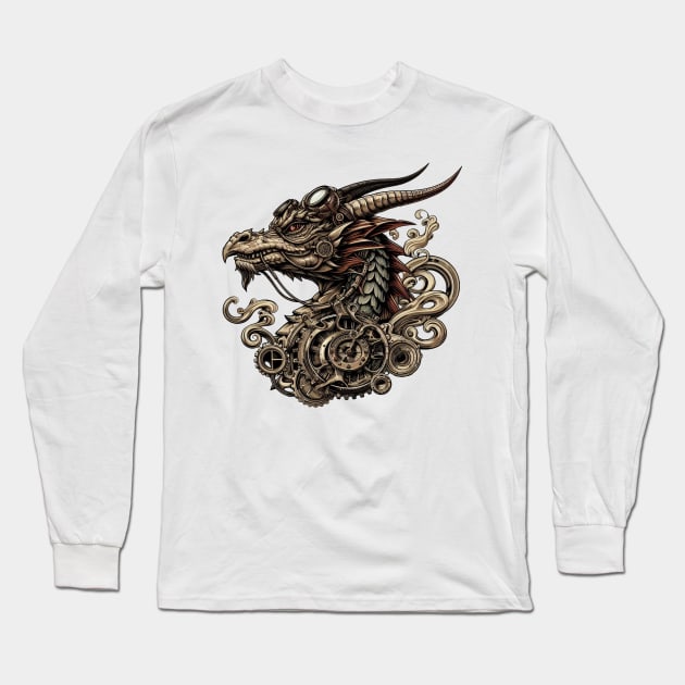 Fierce Steampunk Fantasy Dragon Long Sleeve T-Shirt by Organicgal Graphics